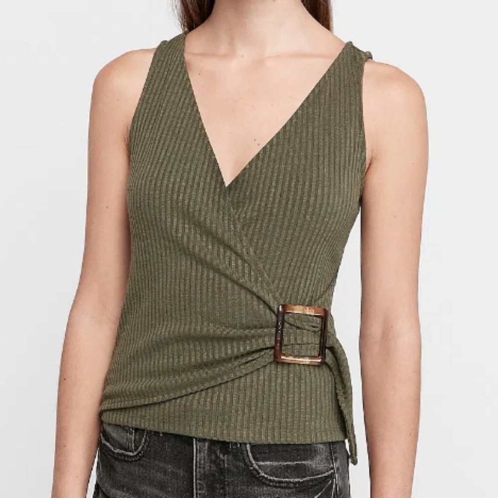 Express V-Neck Wrap Front Buckle Tank - Sz S